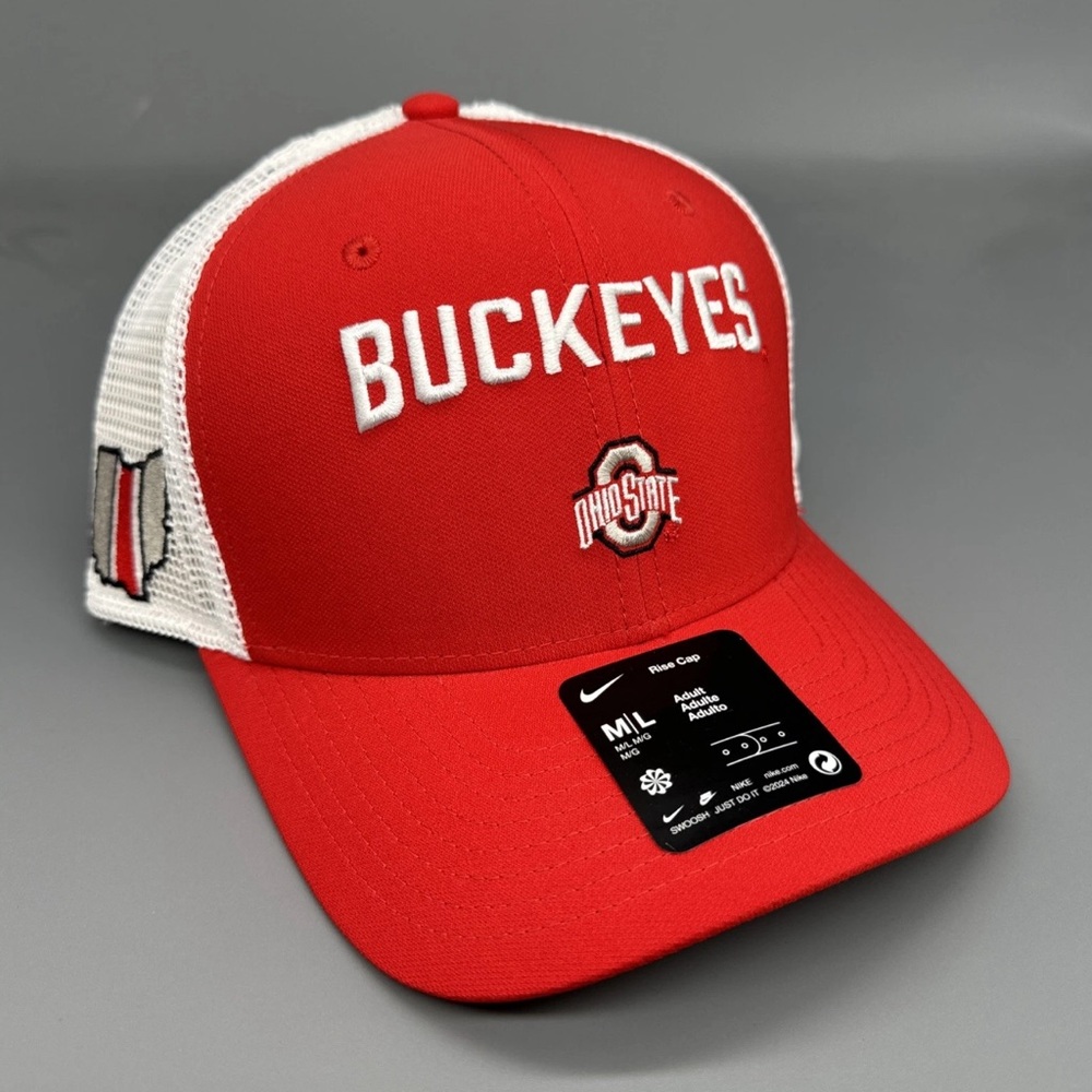 Nike Rise Ohio State Buckeyes Trucker OSU Red/White Fitted Size M/L Hat Cap NWT!